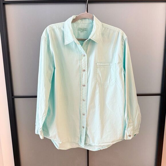 Escape by Habitat Size M Cotton Poplin Loose Button Front Up Shirt Top Aqua Blue - Picture 1 of 12